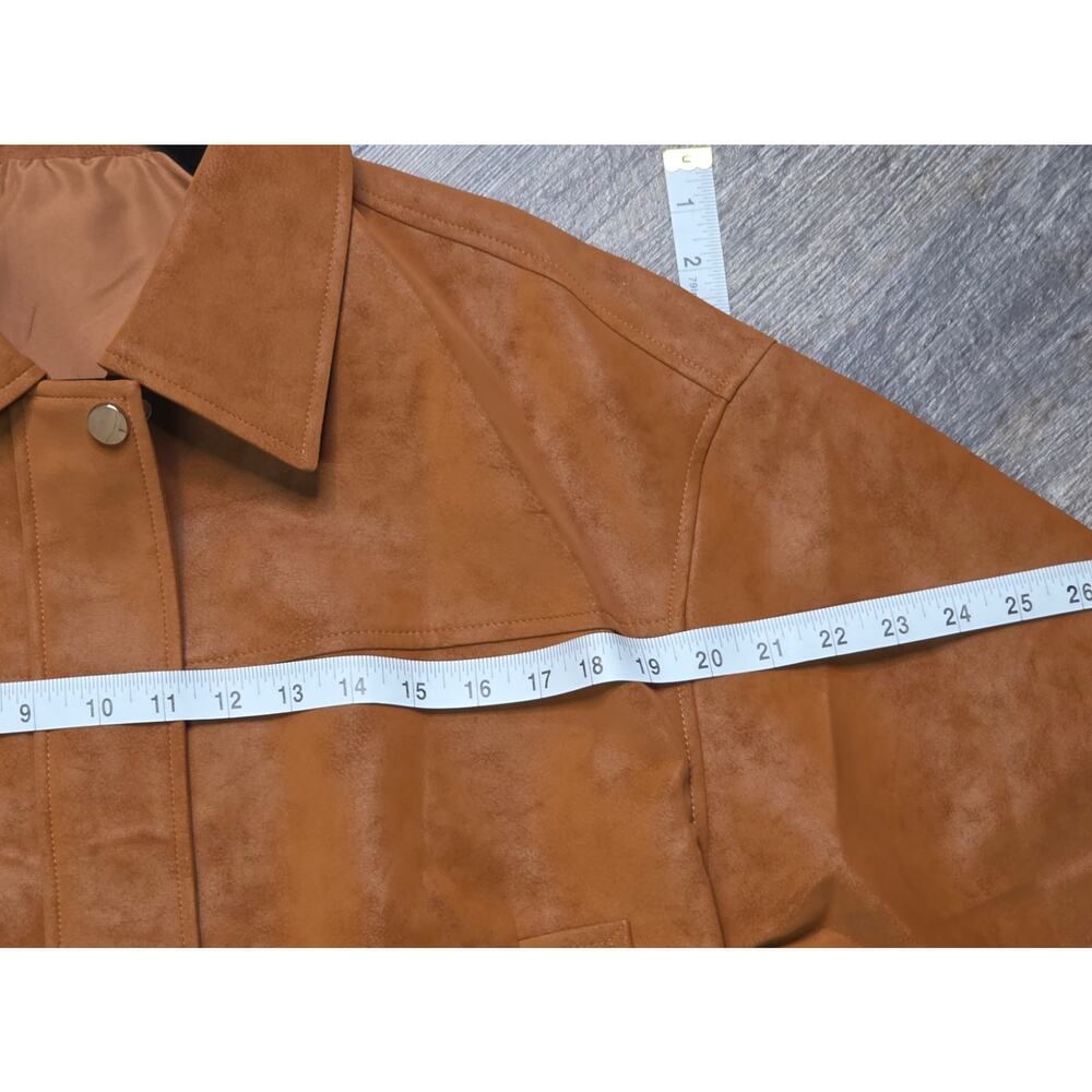 TANKANEO Faux Suede Bomber Jacket Camel Brown Zip Snap NWT S - Picture 6 of 10